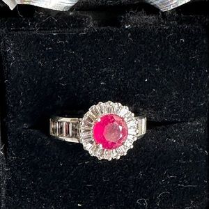 Ruby, White sapphires Sterling Silver Ring Size 7